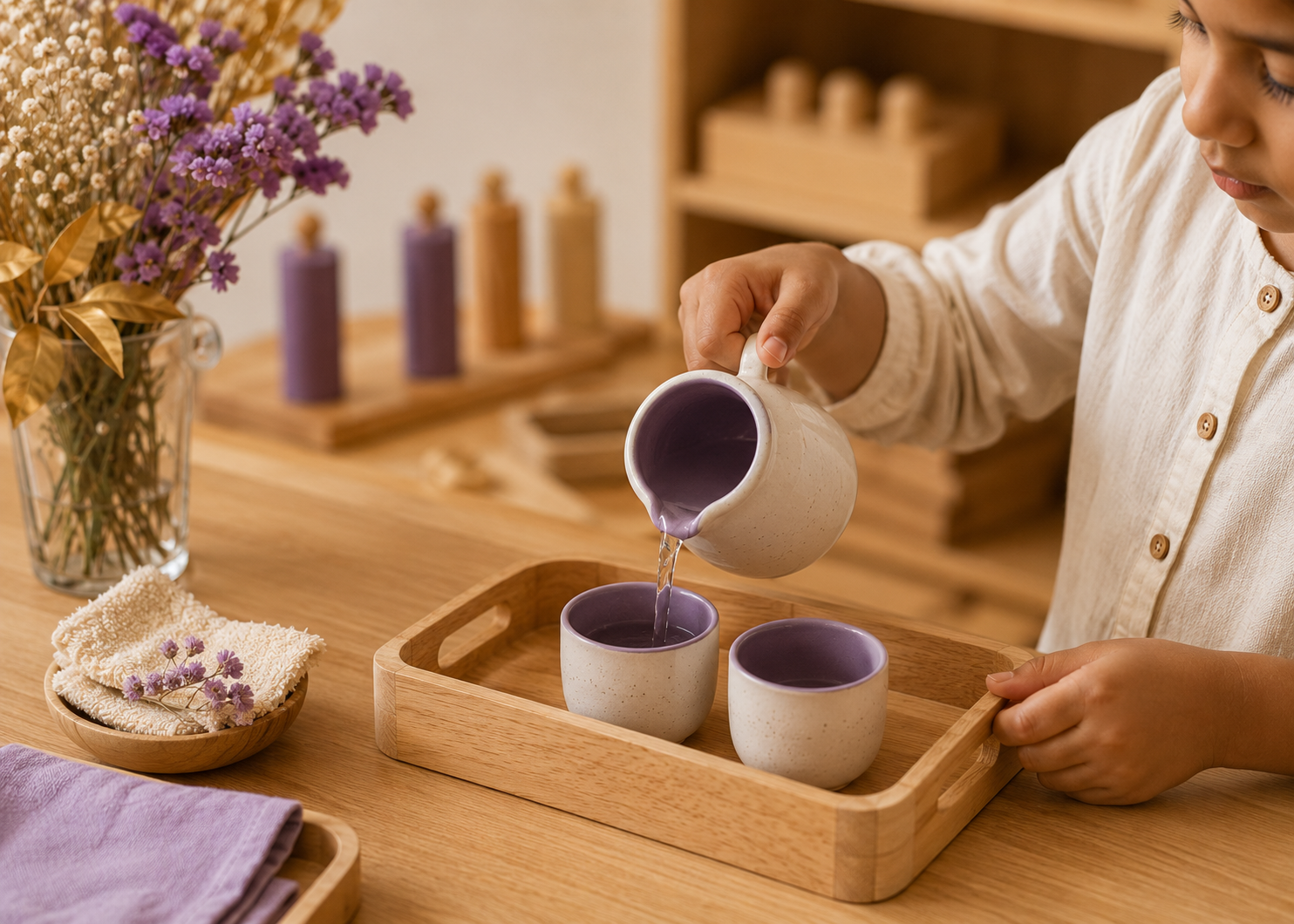 Montessori practical life learning setup